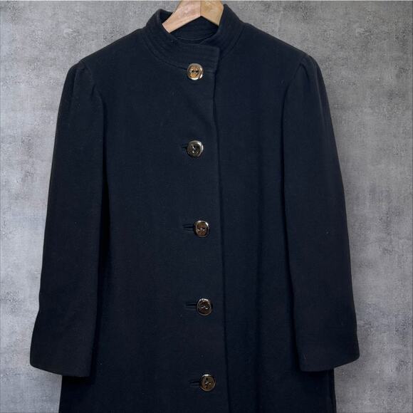 A Trigere Coat - Vintage Black 100% Wool Size 14 Union Made in the USA Midi Coat - Picture 2 of 10